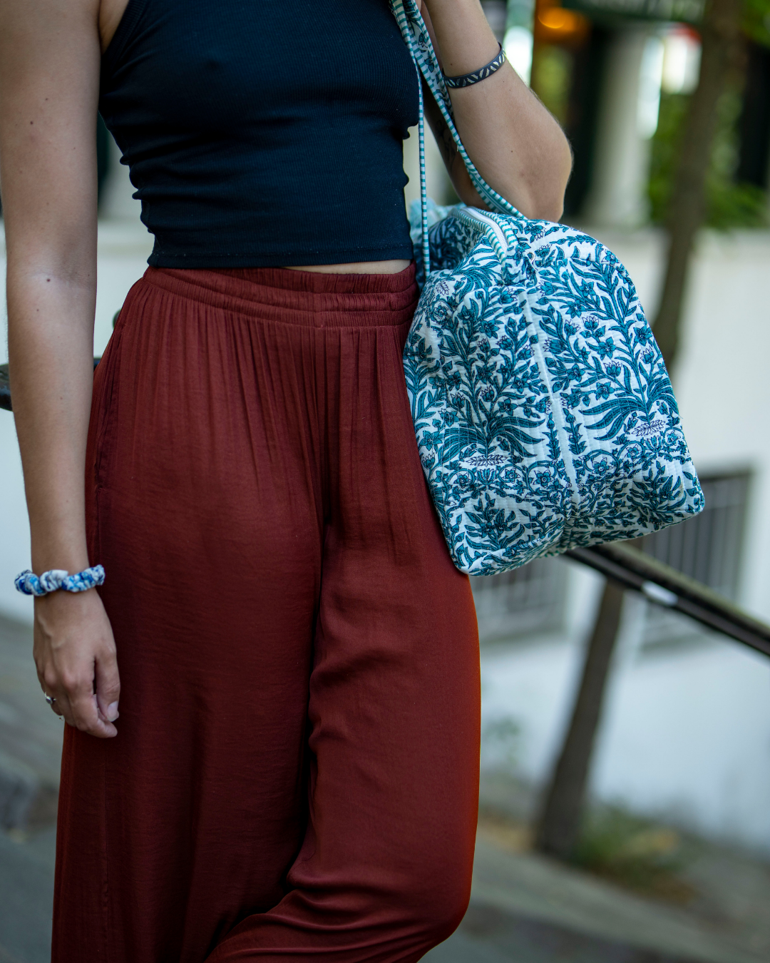 Sac bowling matelassé à fleurs - Grand modèle