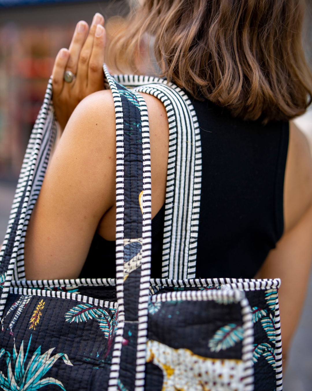 Sac cabas matelassé Jungle – avec fermeture éclair